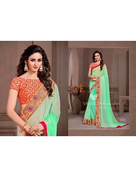 Ruhabs Light Green Colour Georgette Saree With Orange Blouse