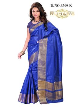 Ruhabs Dark Blue Shaded Cotton Saree, cotton, r-re-8599k, kanjiwaram