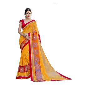 Ruhabs yellow colour half & half jacquard saree with red blouse