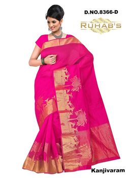 Ruhabs Pink With Golden Work Cotton Saree, cotton, r-re-8366d, kanjiwaram