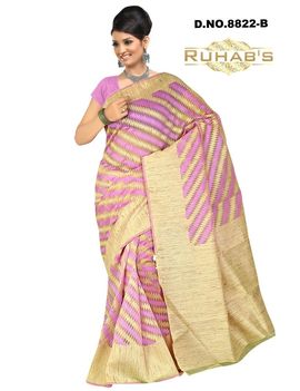 Ruhabs Pink And Golden Saree, cotton, r-re-8822b, kanjiwaram