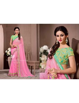 Ruhabs Light Pink Colour Georgette Saree With Light Green Blouse