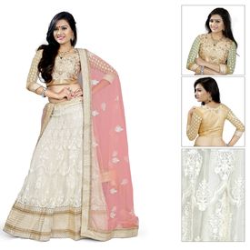 Ruhabs Net With Thread Style Off White Lehnga