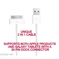 2 in 1 USB Data Sync Charging Cable For iPhone 4 4S iPad iPod Galaxy Tab 2 P3100