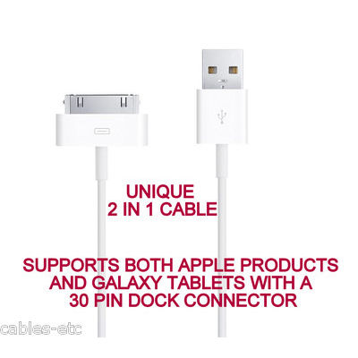 2 in 1 USB Data Sync Charging Cable For iPhone 4 4S iPad iPod Galaxy Tab 2 P3100