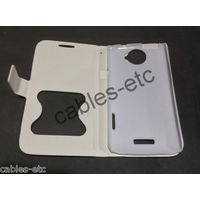 Caller ID Table Talk Leather Flip Cover Case For HTC One X X+ S720e - White