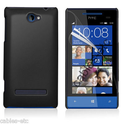 Rubberised Frosted Matte Hard Back Case Cover For HTC Windows Phone 8S - Black