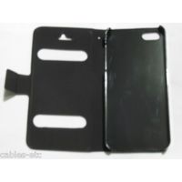 Caller ID Table Talk Leather Flip Case Cover For Apple iPhone 5 5G - Black