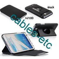 Black Rotating Leather Flip Dairy Case Cover Stand Samsung Galaxy Note 2 N7100