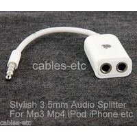 Elegant White 3.5mm Stereo Audio Splitter Adapter Y Cable with Apple Logo Mp3