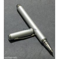 Compact Metallic Capacitive Stylus w Ball Pen For iPad iPhone Galaxy Tab -Silver