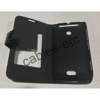 Caller ID Table Talk Leather Flip Dairy Cover Case For Nokia Lumia 510 - Black