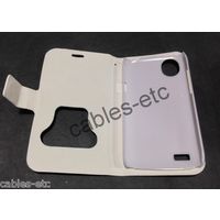 Caller ID Table Talk Leather Flip Cover Case For HTC Desire V T328w - White