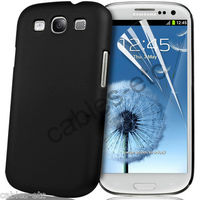 Screen Guard+ Black Rubberised Hard Back Case Cover for Samsung Galaxy S3 i9300