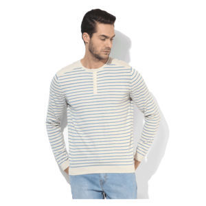 Levi s Striped Henley T-Shirt,  cream, l