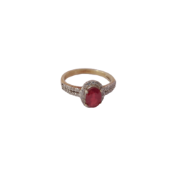 RUBY STONE OVAL DESING TWO LINE CZ DIAMOND RING