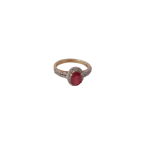 RUBY STONE OVAL DESING TWO LINE CZ DIAMOND RING