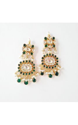 GREEN AND WHITE KUNDAN SILVER EARRING