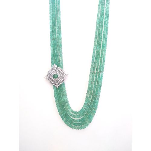 REAL EMERALDS STRINGS WITH CZ DIAMOND SIDE BROOCH