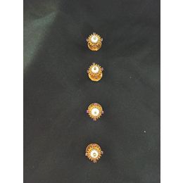 CENTER PEARL GOLDEN CARVING REAL RUBY STONES SILVER BASED KURTA BUTTONS FOR MEN