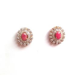 REAL RUBY STONE STUDDED CZ TWO TONE PLATED OVAL TOPS