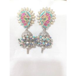 TWO TONE SILVER PEACOCK FUSION STUD WITH SILVER CARVING DOOL EARRING