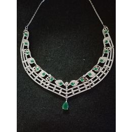 cz diamond green onyx necklace set