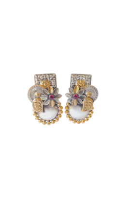 PINK STONE TWO TONE POLISHED EARRING