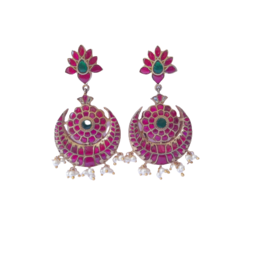 PINK GREEN WHITE ST FLOWER WITH TEMPLE CHAND EARRINGS