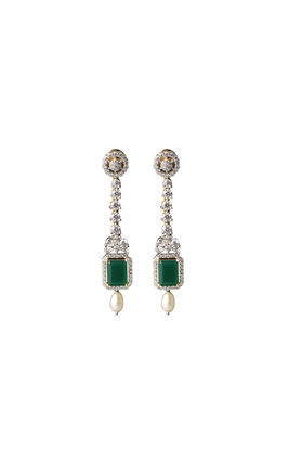 Green onyx stone CZ earrings