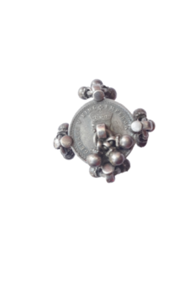 PLAIN SILVER OXIDISED COIN WITH GUGHARI RING