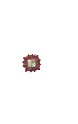 RED WHITE STONE GOLD PLATED SQUAR RING