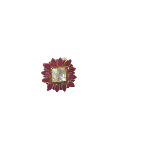 RED WHITE STONE GOLD PLATED SQUAR RING