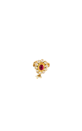 RED WHITE KUNDAN OVAL RING