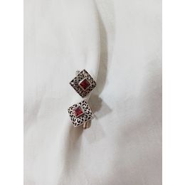 RED SQUARE STONE SILVER CARVING RACTENGLE PIECE CUFFLINKS
