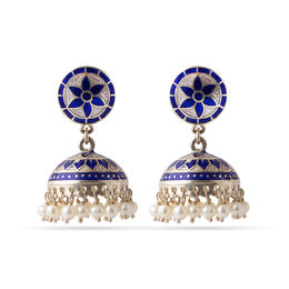 Silver enamel earrings with pearls