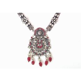 WHITE MAROON STONE 92.5 SILVER NECKLACE
