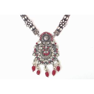 WHITE MAROON STONE 92.5 SILVER NECKLACE
