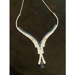 cz diamond iolite blue stone necklace set