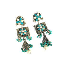 PLAIN SILVER 92.5 TURQUOISE AND PEARL SETTING EARRING