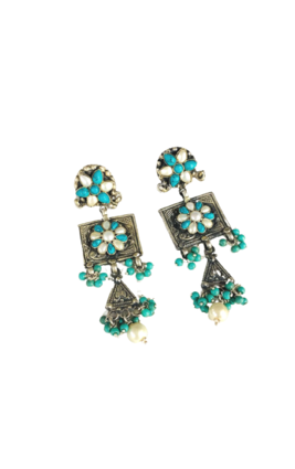 PLAIN SILVER 92.5 TURQUOISE AND PEARL SETTING EARRING