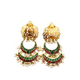 CUT WORK TOPS WITH PINK GREEN STONE TWO CHAND EARRINGS