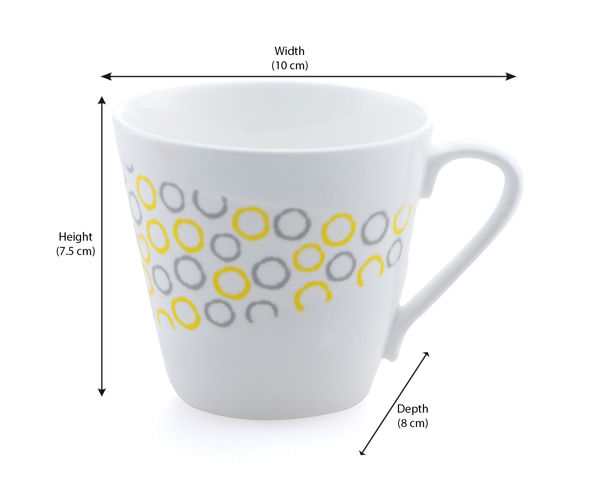 Adolf Tea Cup Set of 6 - @home by Nilkamal, Yellow & Grey
