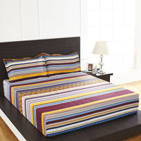 Arcade Stripe Double Bed Sheet - @home By Nilkamal, Brown