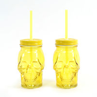 Skulljar 450 ml with Metal Lid/ Stand & Straw Set of 2 - @home by Nilkamal, Yellow