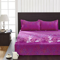 Seasons Floral Double Bed Sheet - @home By Nilkamal, Dark Purple