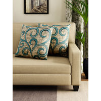 Scroll 30 cm x 30 cm Cushion Cover Set of 2 - @home by Nilkamal, Sea Green