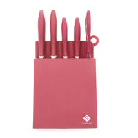 Bergner Stainless Steel Knife 8 Pieces with Polypropylene Block - Maroon