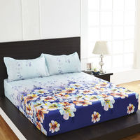 Arcade Floral Double Bed Sheet - @home By Nilkamal, Blue