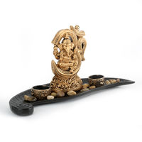 Ganesha on Leaf Showpiece - @home by Nilkamal, Champagne Gold